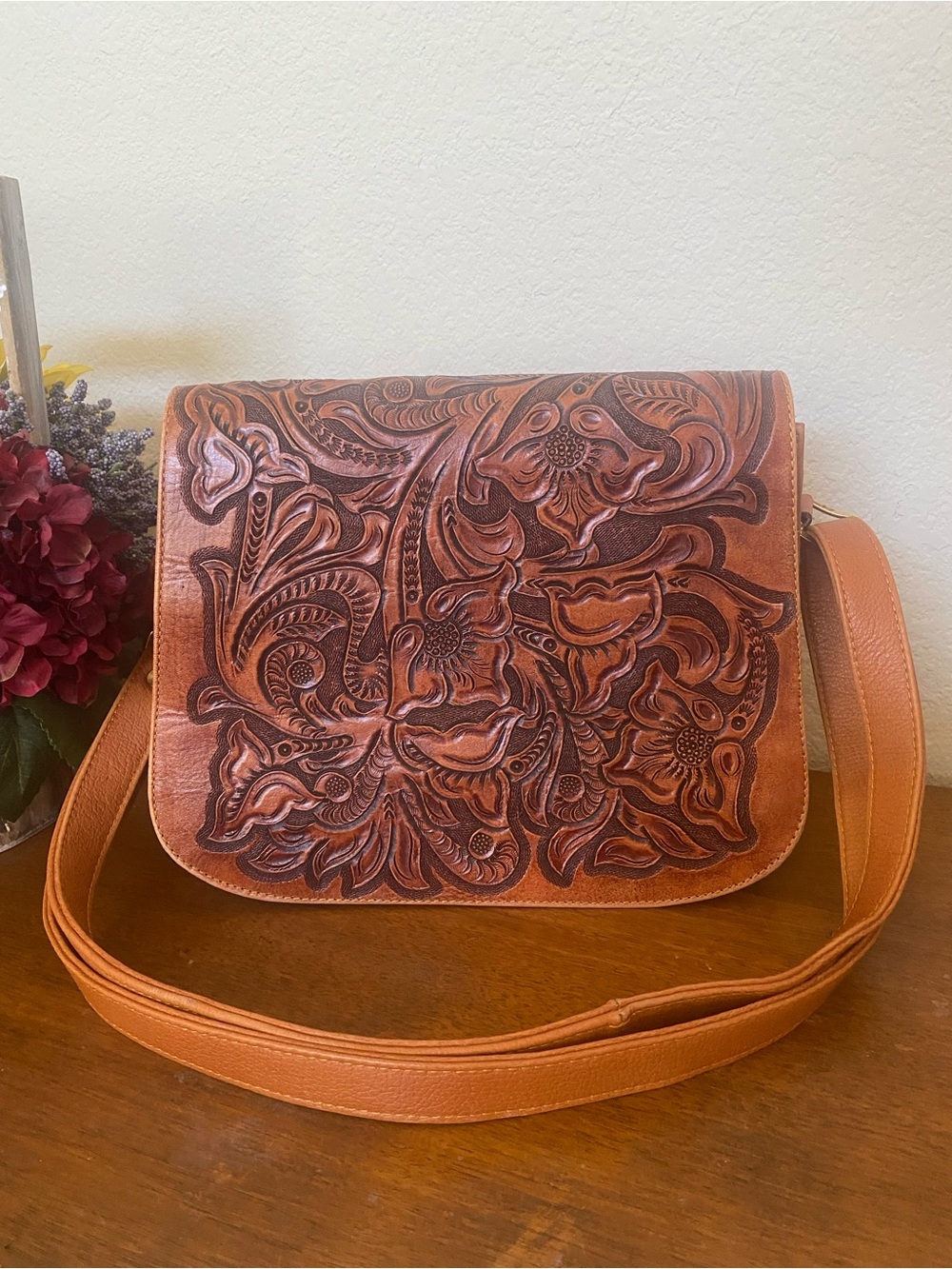Rare💥Mauzari Sayulita Hand Tooled Leather  Catalina Saddle Bag -Large